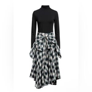 Maje Mixed-material trompe l'oeil plaid dress